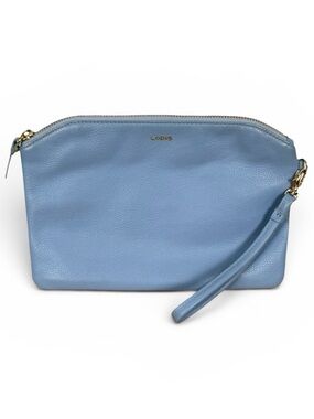 Lodis RFID Leather Wristlet Clutch – Powder Blue Pebbled Leather